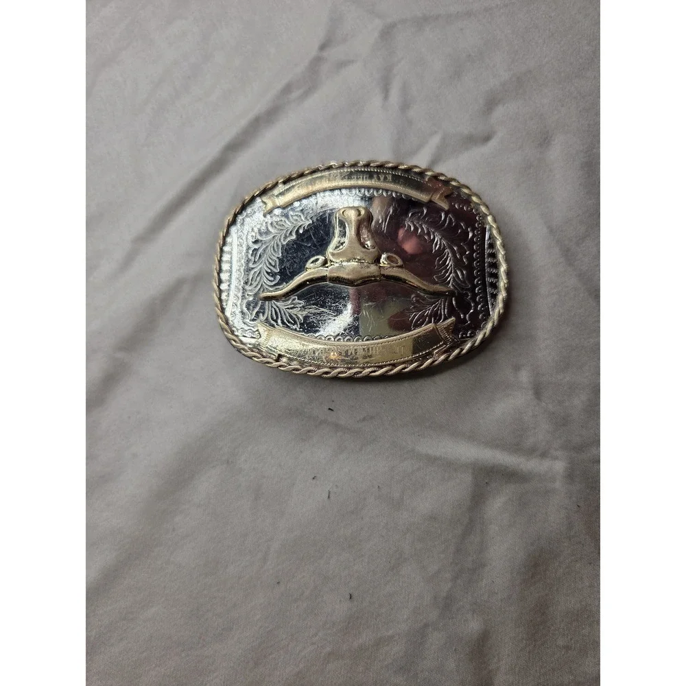 Vintage Bull Longhorn Cowboy Belt Buckle - Nickel Silver